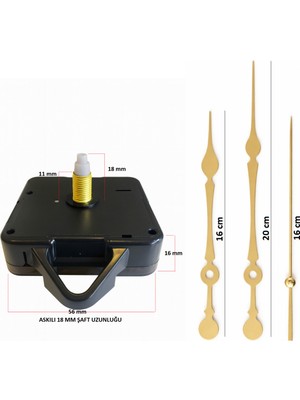 Sessiz Metal Duvar Saati Mekanizması, 18 mm Askılı, Şekilli Model