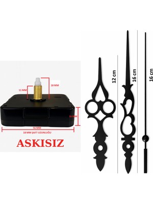 Sessiz 18 mm Metal Duvar Saati Mekanizması, Akrep-Yelkovan-Saniye Model 84