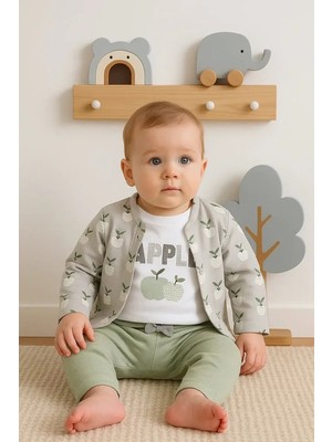 TeknoKapsül Elma Desenli Ceketli 3'lü Kız Bebek Takımı