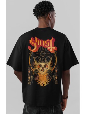 Sevbano Ghost Rock Metal Müzik Grubu Sırt Baskılı Unisex Oversize Tişört