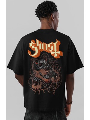 Sevbano Ghost Rock Metal Müzik Grubu Sırt Baskılı Unisex Oversize Tişört