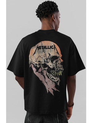 Sevbano Metallica Rock Metal Müzik Grubu Sırt Baskılı Unisex Oversize Tişört