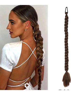 TeknoKapsül Ikili Örgü Lastik Tokalı At Kuyruğu / Kahve