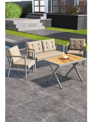 Asaella Mobilya Sierra 2+1+1 Metal Iskeletli Suya Dayanıklı Bahçe Balkon Mobilya Takımı Cafe, Salon Koltuk Takımı