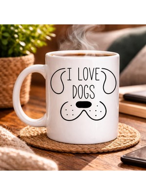 TeknoKapsül Severlere Özel “ı Love Dogs” Kupa Model 182– Sevimli Tasarımlı Porselen Kahve Kupası –