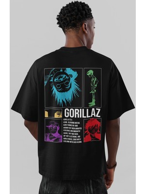 Sevbano Gorillaz Rock Metal Müzik Grubu Sırt Baskılı Unisex Oversize Tişört