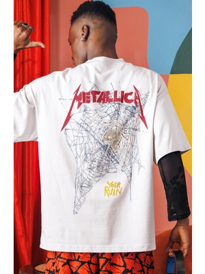Sevbano Metallica Rock Metal Müzik Grubu Sırt Baskılı Unisex Oversize Tişört