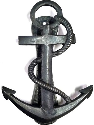 TeknoKapsül Antika Tarz Dekoratif Pirinç Halatlı, Çapa, Denizci, Gemici Kapı Tokmağı, Taktak - 170X60MM, Oksit