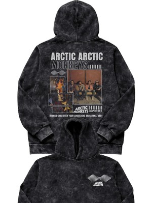 Fuddy Moda Oversize Arctic Monkeys Sırt Baskılı Kapüşonlu Yıkamalı Sweatshirt, Unisex Rock Band Temalı Hoodie