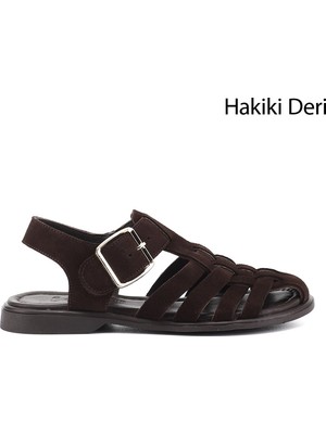 Gönderi(r) Kadın Kahverengi - Taba  Tokalı Bantlı Burnu Kapalı Hakiki Deri Sandalet