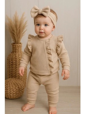 TeknoKapsül Orkide Desenli Fisto Detaylı 3 Parça Kız Bebek Takımı Pamuk