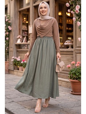 Kç Beli Lastikli Cep Detaylı Etek Mint