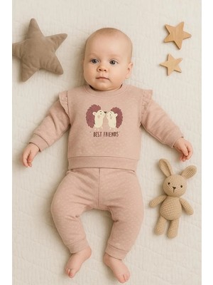 TeknoKapsül Kirpi Nakışlı % 100 Pamuk 2'li Kız Bebek Takım