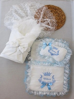 TeknoKapsül Yenidoğan Nil Taç Nakışlı Kundaklı Trilüks 3lü Alt Açma Seti Mi