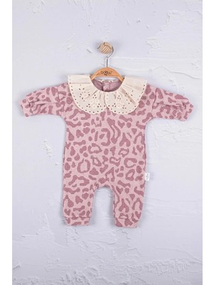 TeknoKapsül Leopar Dama Desenli % 100 Pamuk Kız Bebek Tulum