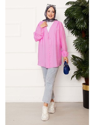 SVS Önden Düğmeli Kimono Gömlek Pembe