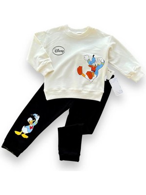 TeknoKapsül 6-9-12-18 Ay Ördek Baskılı Pamuk Penye Kumaş Erkek Bebek Takımı Siyah