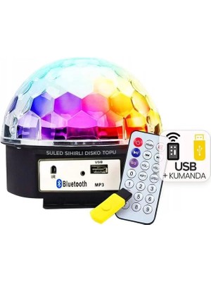 TeknoKapsül Ledx GM-0803B Sihirli LED Dönen Disko Topu Hoparlör Kablosuz Usb/mp3/bluetooth Kumandalı 360 Derece