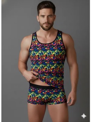 TeknoKapsül Erkek Renkli Tank Top Boxer Takımı