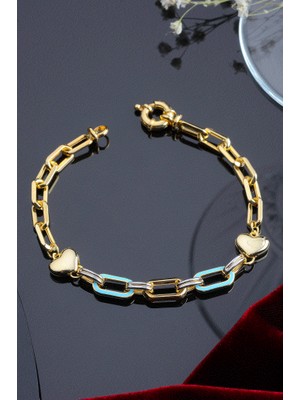 İnnuendo Jewelry 925 Ayar Gümüş Altın Kaplama Kalp Detaylı Zincir Bileklik