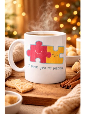 TeknoKapsül I Love You To Pieces Baskılı Porselen Kupa Model 14 - Sevgiliye Arkadaşa Özel Tasarım Kahve Kupası