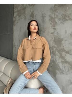 TeknoKapsül Çift Renkli Kısa Gömlek Vizonbeyaz S4021