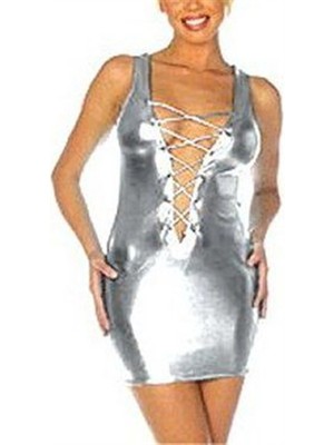 TeknoKapsül TP060776 Dekolte Parlak Elbise