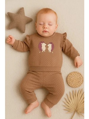 TeknoKapsül Kirpi Nakışlı % 100 Pamuk 2'li Kız Bebek Takım