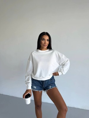 TeknoKapsül 2 Iplik Bisiklet Yaka Sweat Beyaz