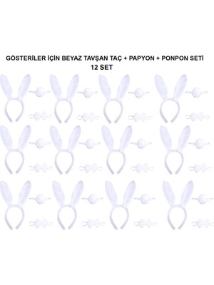 TeknoKapsül Beyaz Tşan Kostüm Seti – Taç, Papyon, Kuyruk (12’li Paket)