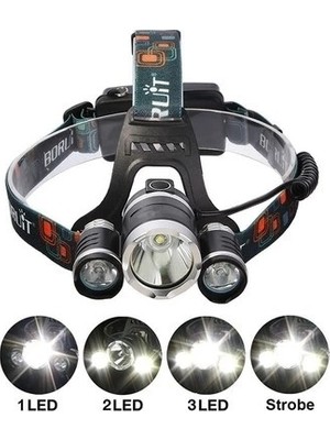 TeknoKapsül T6 Kafa Feneri 5000 Lumens 3xcree Xm-T6+2r5 Lamba LED Kamp Lambası