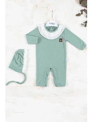 TeknoKapsül Brode Nakışlı Şapkalı % 100 Pamuk Kız Bebek Tulumu