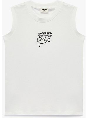 Koton Pamuklu Kolsuz Bisiklet Yaka Nakış Detaylı Atlet