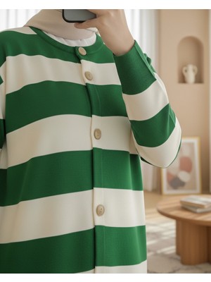 Moda Morfo Ringelli Metal Dügme Çelik Örgü Salaş Hırka   -Orman Yş.