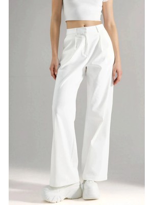 Hiccup Kadınlar Yüksek Bel Wide Leg Palazzo Pantolon Beyaz