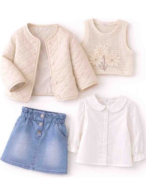 Sugar Kız Çocuk 4’lü Şık Kombin Takım (Ceketli – Etekli)