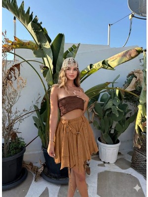 Die&More Punk Gotik Saçaklı Grommet Detaylı Metalli Akışkan Saçaklı Tasarım Etek