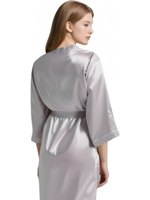 Pileli Store Gri Saten Bride Sabahlık Zarif Kadın Ev Giyim