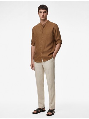 Koton Regular Fit Uzun Kollu Hakim Yaka Keten Gömlek