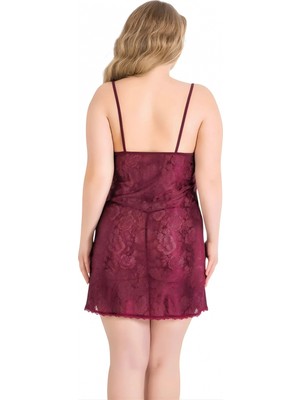 Pileli Store Büyük Beden Bordo Jakarlı Gecelik Zarif Kadın Gece Elbisesi