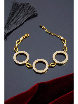 INNUENDO JEWELRY 925 Ayar Gümüş Zirkon Taşlı Üçlü Halka Çeyrekli Bileklik