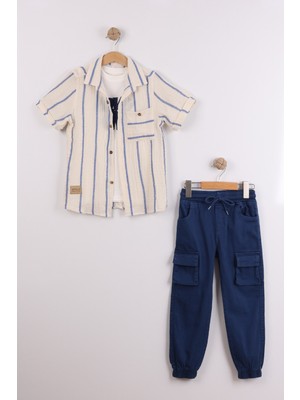 Joy Kids Erkek Çocuk Müslin Gömlekli %100 Pamuk Jogger Takım (7-11YAŞ) (Lacivert)