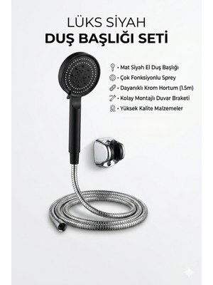 Primeaks Mat Siyah Çok Fonksiyonlu Duş Başlığı Seti