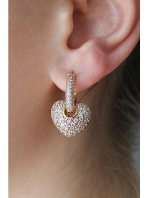 Nenya Vıp Çelik Zirkon Taş Işlemeli Çıkarılabilir Uçlu Love Küpe