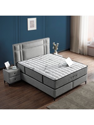 KUMSHOME Eymen Çift Kişilik Ultra Full Ortopedik Yaylı Yatak + Baza + Başlık 3'lü Set