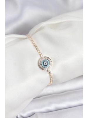 TeknoKapsül Gold Renk Nazar Model Zirkon Taşlı Asansörlü Su Yolu Bileklik