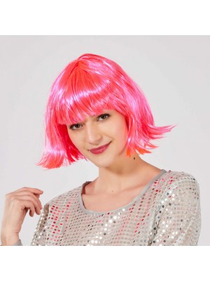 TeknoKapsül Pembe Renk Parti Peruğu Küt Saç