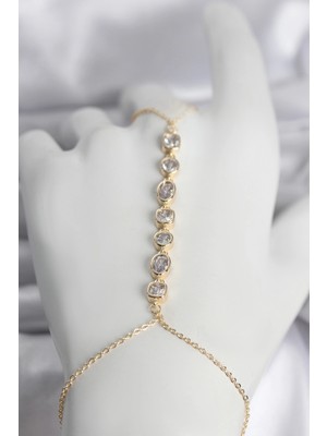 TeknoKapsül Pirinç Gold Renk Sıralı Zirkon Taşlı Kadın Şahmeran