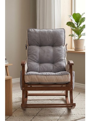 Reyo Venedik Sallanan Sandalye, Tv Koltuğu, Baba Koltuğu, Kitap Okuma Koltuğu Ceviz Ahşap, Gri Krem