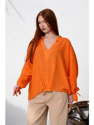 Die&More Kolları Bağcıklı Keten Bluz